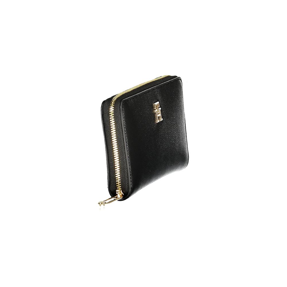 Tommy Hilfiger Black Polyethylene Women Wallet with sleek design and secure zip closure, featuring iconic logo