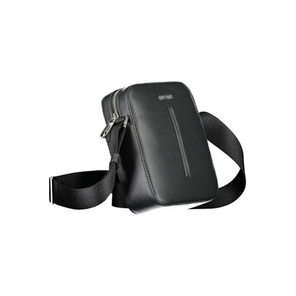 Calvin Klein Black Polyester Men Shoulder Bag with adjustable strap, sleek design, and zip closure for modern elegance and ethical fashion.