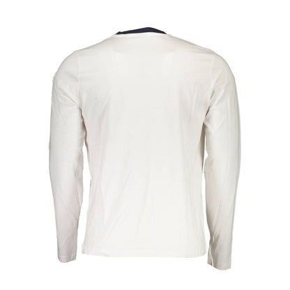 Back view of North Sails White Cotton Men T-Shirt with crew neck and long sleeves