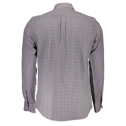 Back view of Harmont & Blaine Purple Cotton Men Shirt with long sleeves and button-down collar.