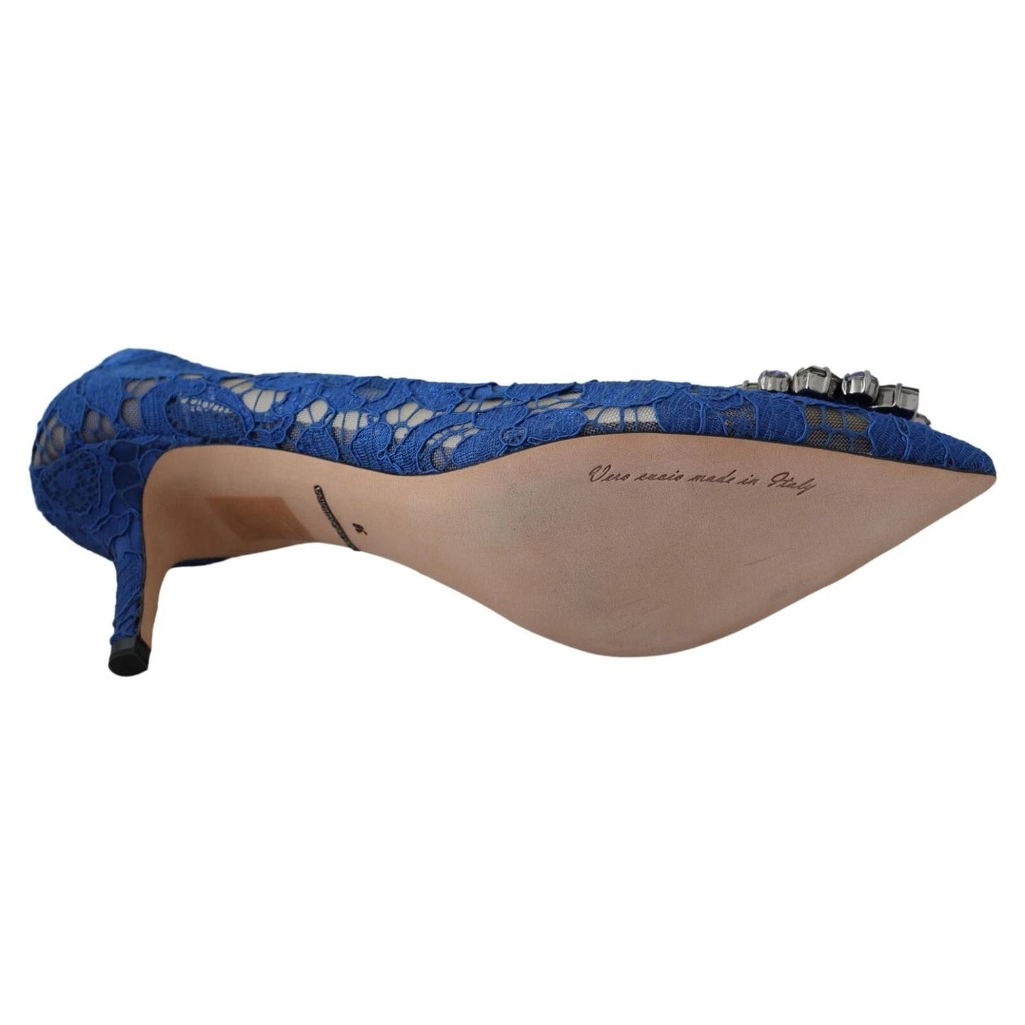 Dolce & Gabbana Blue Lace Crystal Ballet Pumps Shoes LA8637-37.5