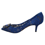 Dolce & Gabbana Blue Lace Crystal Ballet Pumps Shoes LA8637-37.5