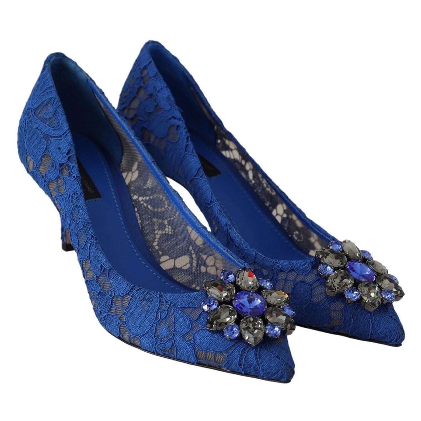Dolce & Gabbana Blue Lace Crystal Ballet Pumps Shoes LA8637-37.5
