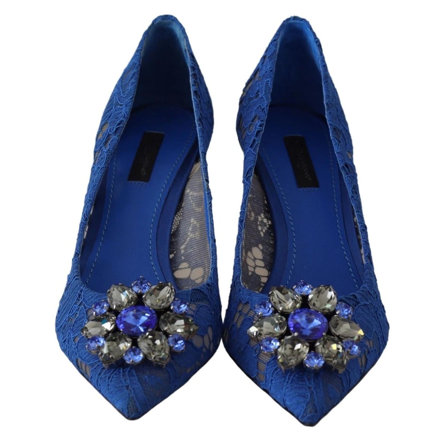 Dolce & Gabbana Blue Lace Crystal Ballet Pumps Shoes LA8637-37.5