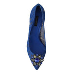 Dolce & Gabbana Blue Lace Crystal Ballet Pumps Shoes LA8637-37.5