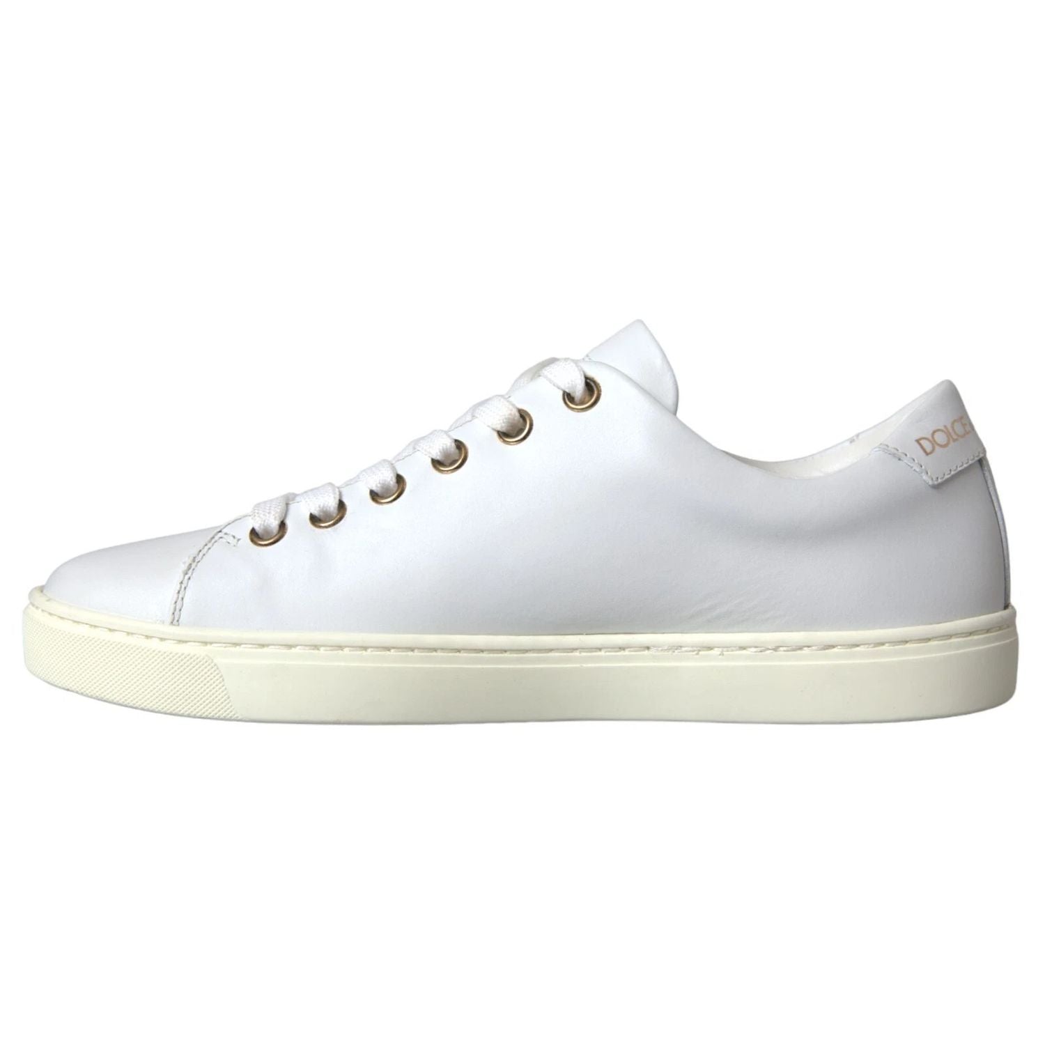 Dolce & Gabbana White Leather Gold Red Heart Sneakers Shoes