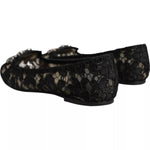 Dolce & Gabbana Black Lace Crystal Ballet Flats Loafer Shoes LA11414-35