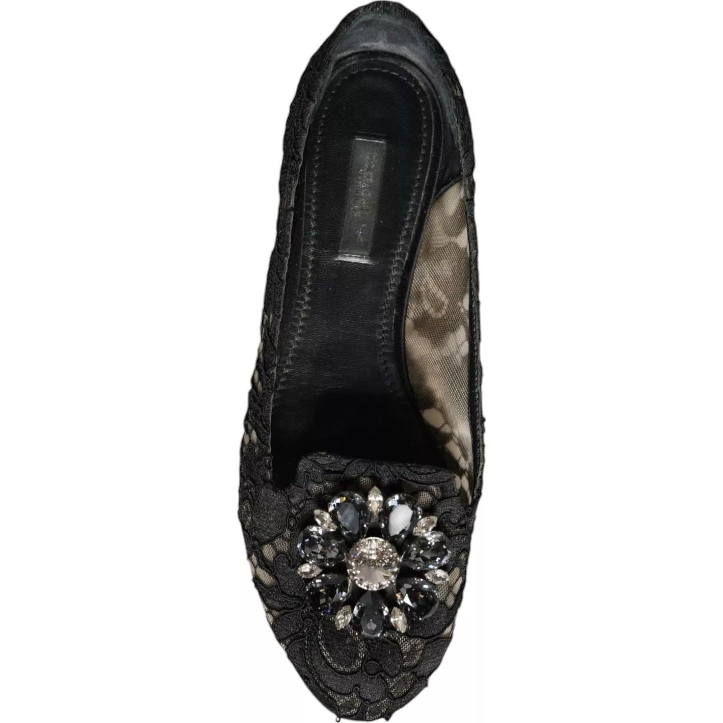 Dolce & Gabbana Black Lace Crystal Ballet Flats Loafer Shoes LA11414-35