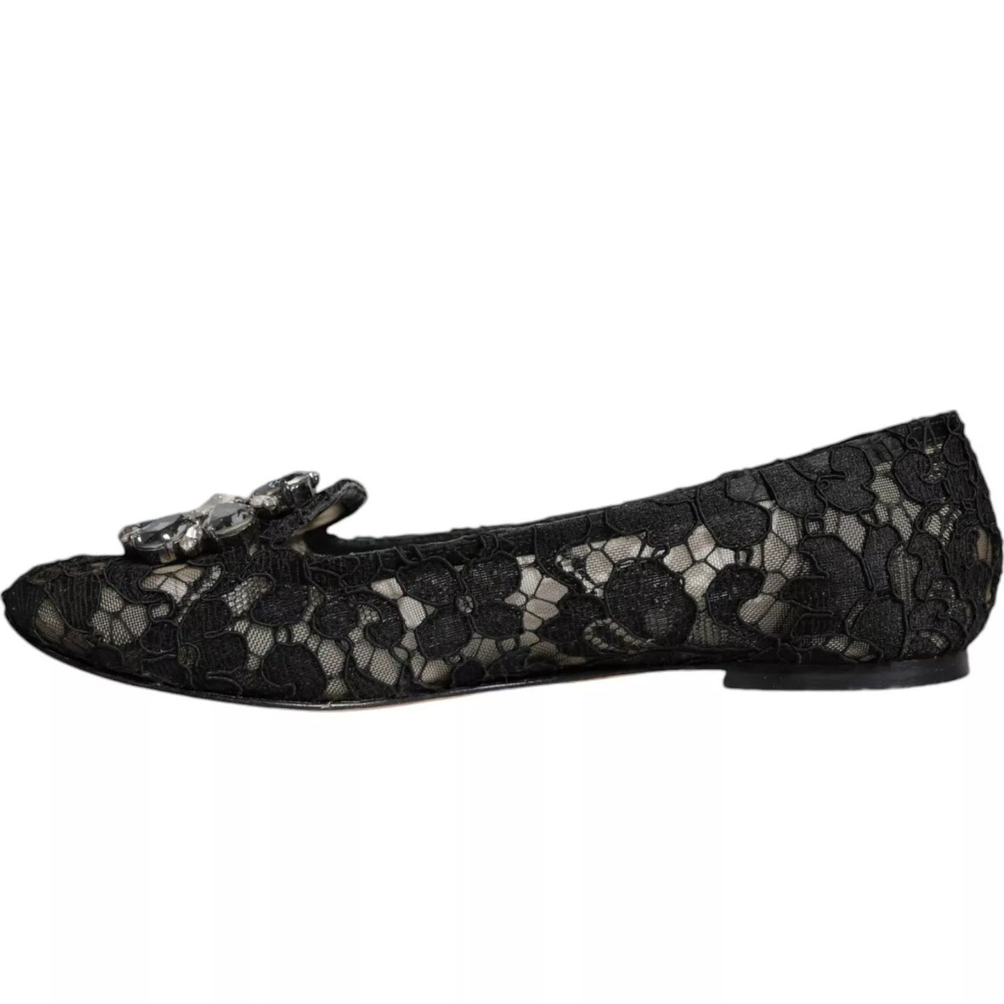 Dolce & Gabbana Black Lace Crystal Ballet Flats Loafer Shoes LA11414-35