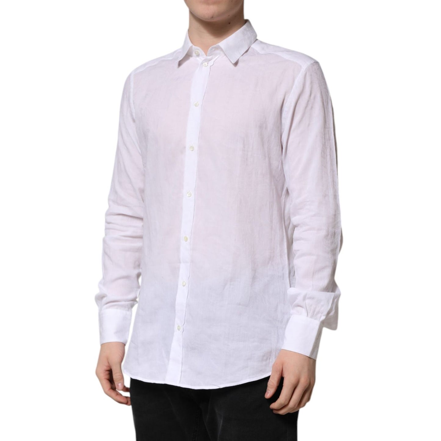 Dolce & Gabbana White Cotton Long Sleeves Collared Formal Shirt