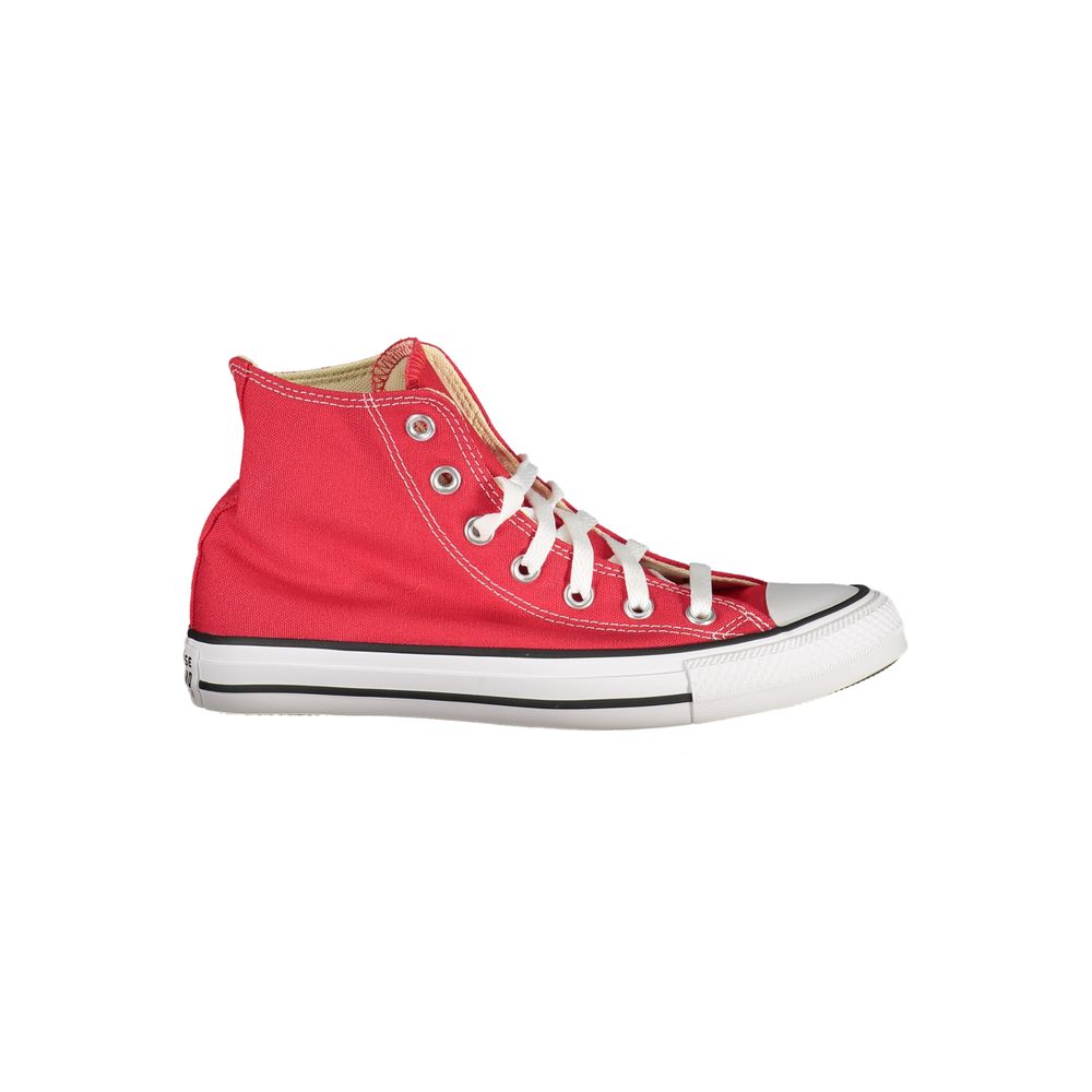 Converse Red Polyester Sneaker, high-top unisex sports shoe with laces, contrast sole, and logo