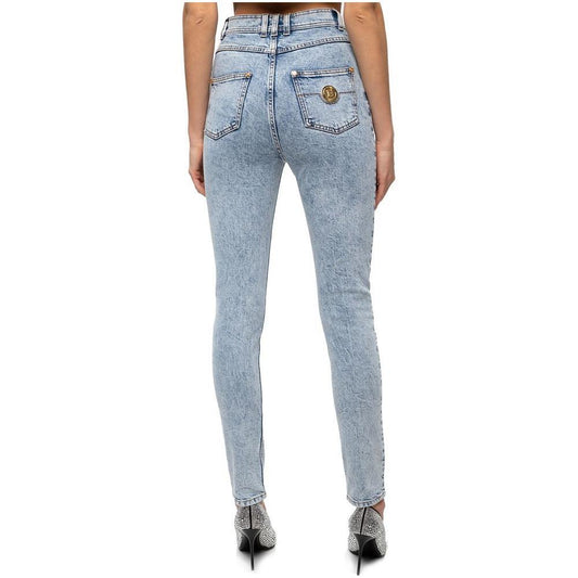 Balmain Blue Cotton Women's High-Waisted Jean BA-15508-IT40|S