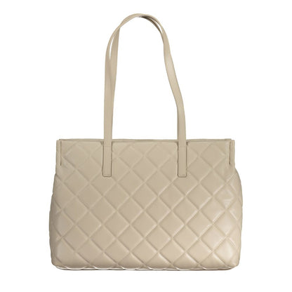 Mario Valentino Beige Polyethylene Handbag with dual shoulder handles, zip closure, and central pocket detail.