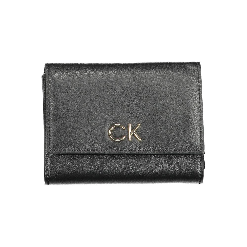 Calvin Klein Black Polyester Women Wallet with CK logo on the front, sleek and durable design, perfect for modern fashionistas.