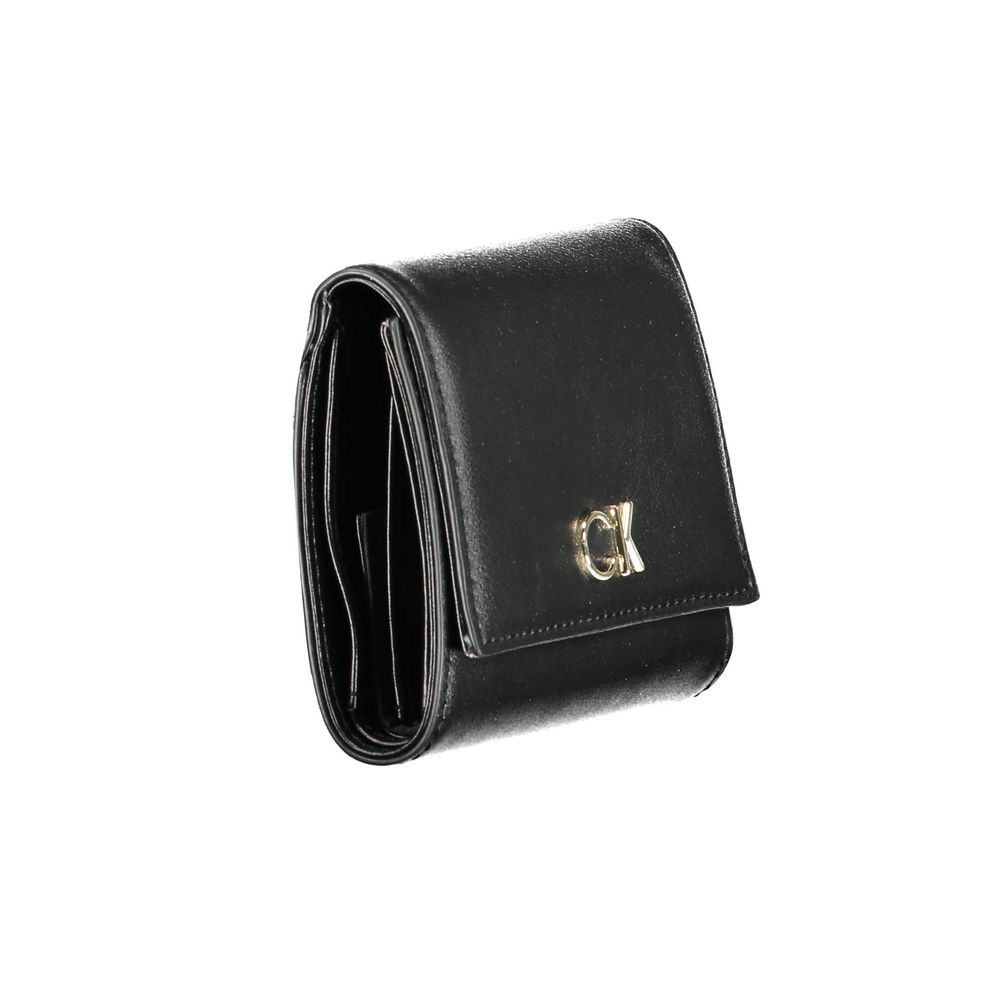 Calvin Klein Black Polyester Women Wallet with sleek design and automatic closure, perfect for modern fashion enthusiasts.
