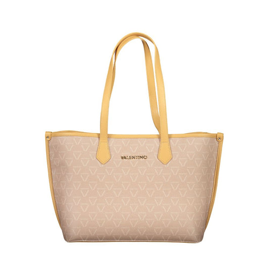 Mario Valentino Beige Polyethylene Women Handbag with twin handles and logo detail