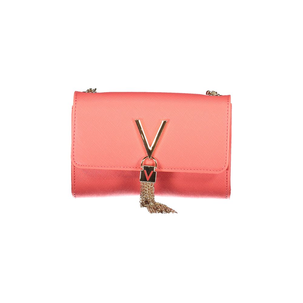 Mario Valentino Pink Polyethylene Handbag with chain shoulder strap and logo, featuring internal pocket and card pocket.