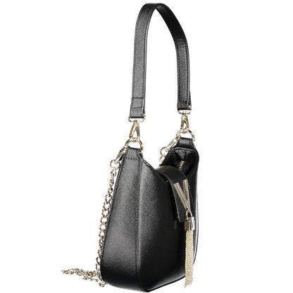 Side view of Mario Valentino Black Polyethylene Women Handbag with detachable chain strap and removable shoulder handle.