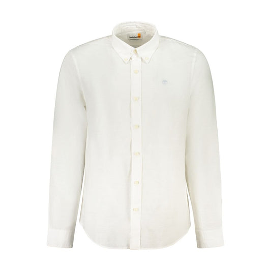 Timberland White Cotton Shirt - long-sleeved, slim fit, button down collar, 1 button cuffs, embroidered logo, stylish design.