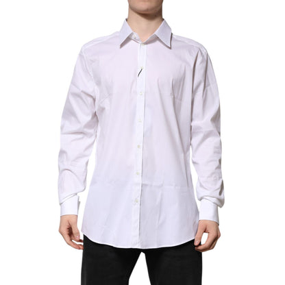 Dolce & Gabbana White GOLD Long Sleeve Dress Men Formal Shirt
