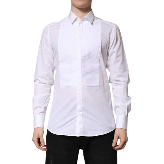 Dolce & Gabbana White GOLD Cotton Bib Dress Formal Shirt
