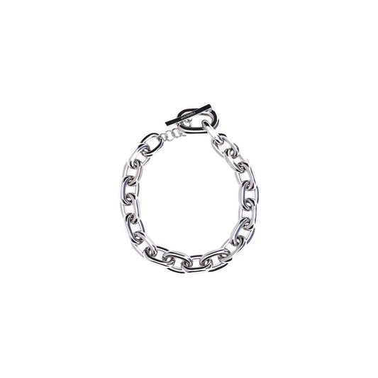 Rabanne Silver Aluminum Necklace with XL chain links and logo clasp, bold modern design, perfect for statement looks.