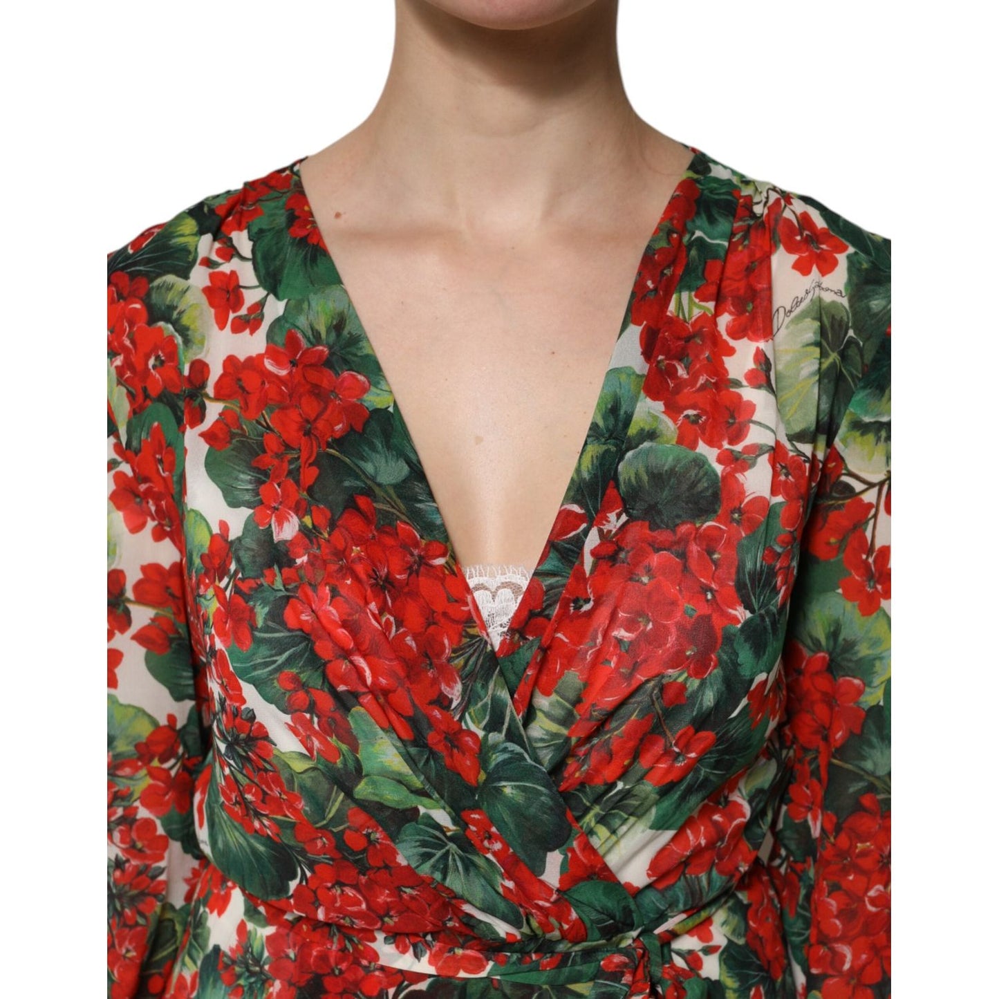 Dolce & Gabbana Multicolor Floral Long Sleeves V-neck Dress DR81728-38