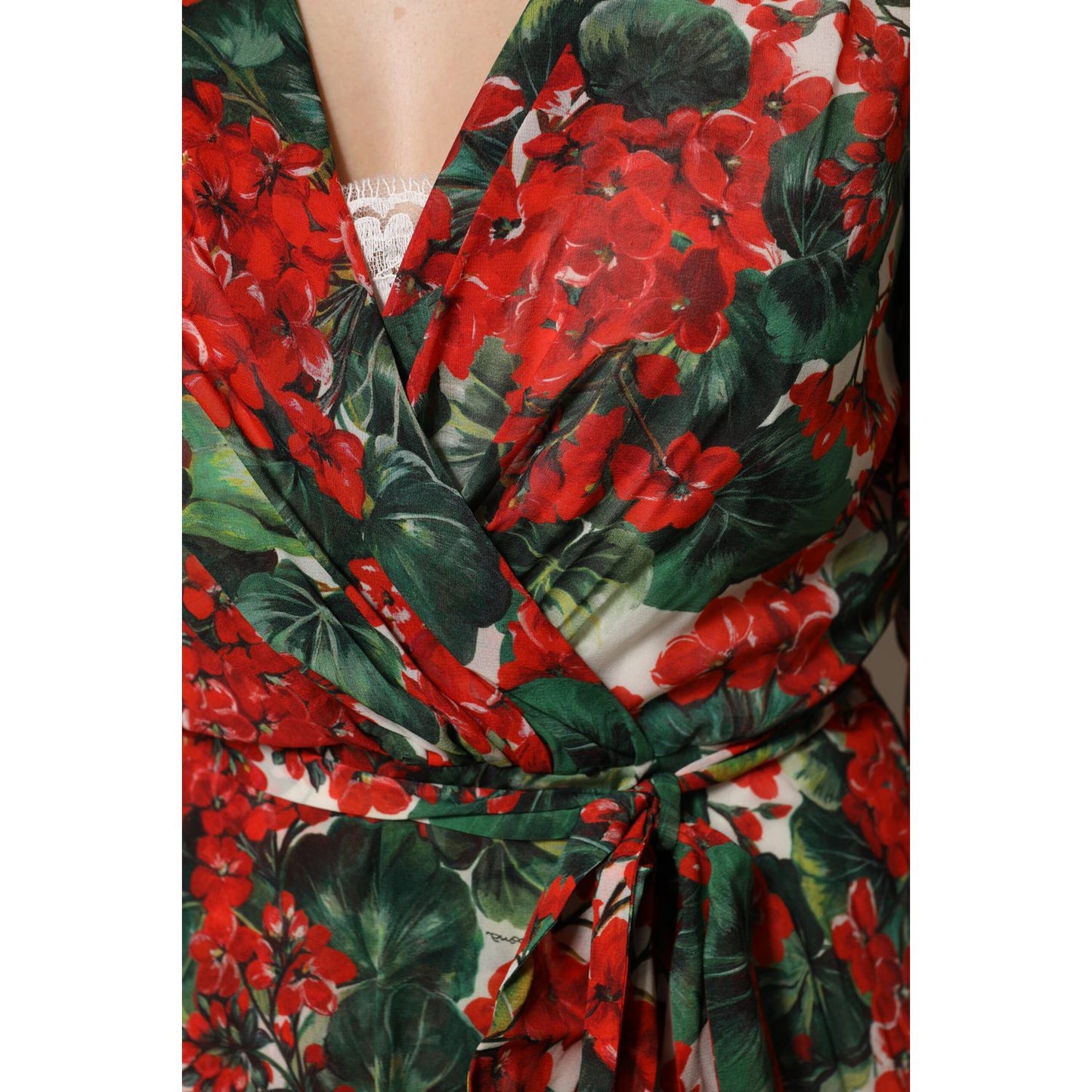 Dolce & Gabbana Multicolor Floral Long Sleeves V-neck Dress