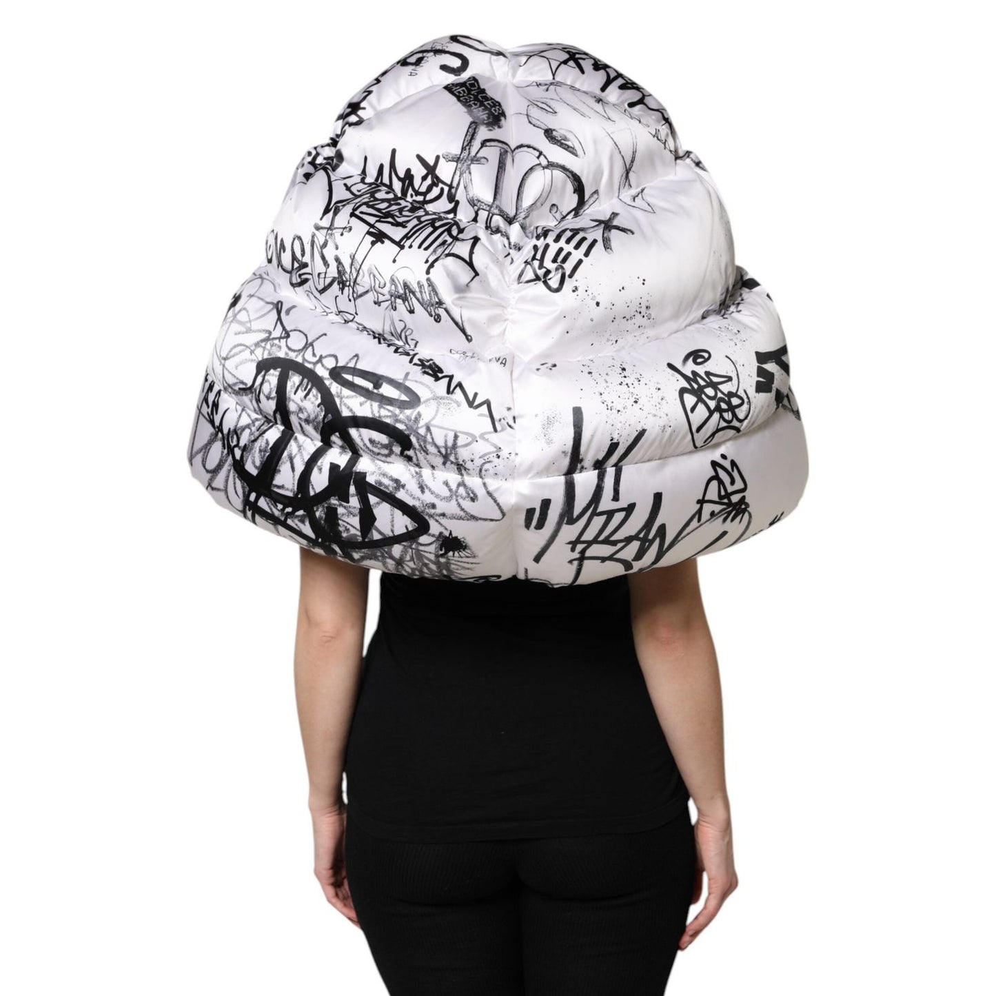 Dolce & Gabbana White Polyester Printed Hood Quilted Hat JKT41457