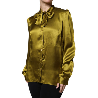 Dolce & Gabbana Green Ascot Collar Long Sleeves Blouse Top