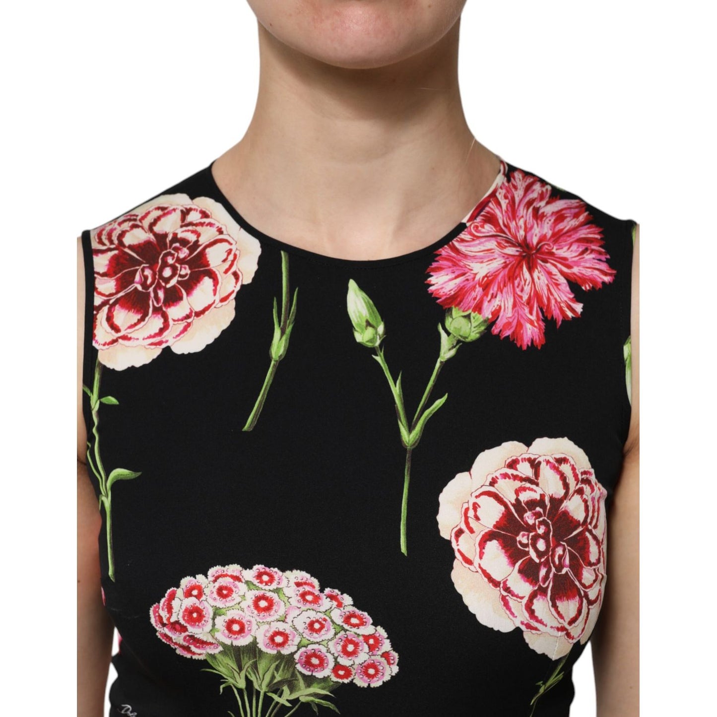 Dolce & Gabbana Black Floral Print Sleeveless Tank Blouse Top