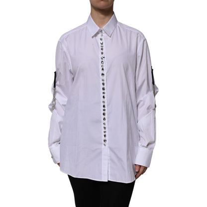 Dolce & Gabbana White Rhinestone Embellish Long Sleeves Top