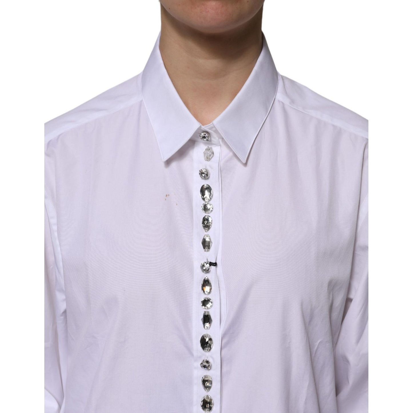 Dolce & Gabbana White Rhinestone Embellish Long Sleeves Top
