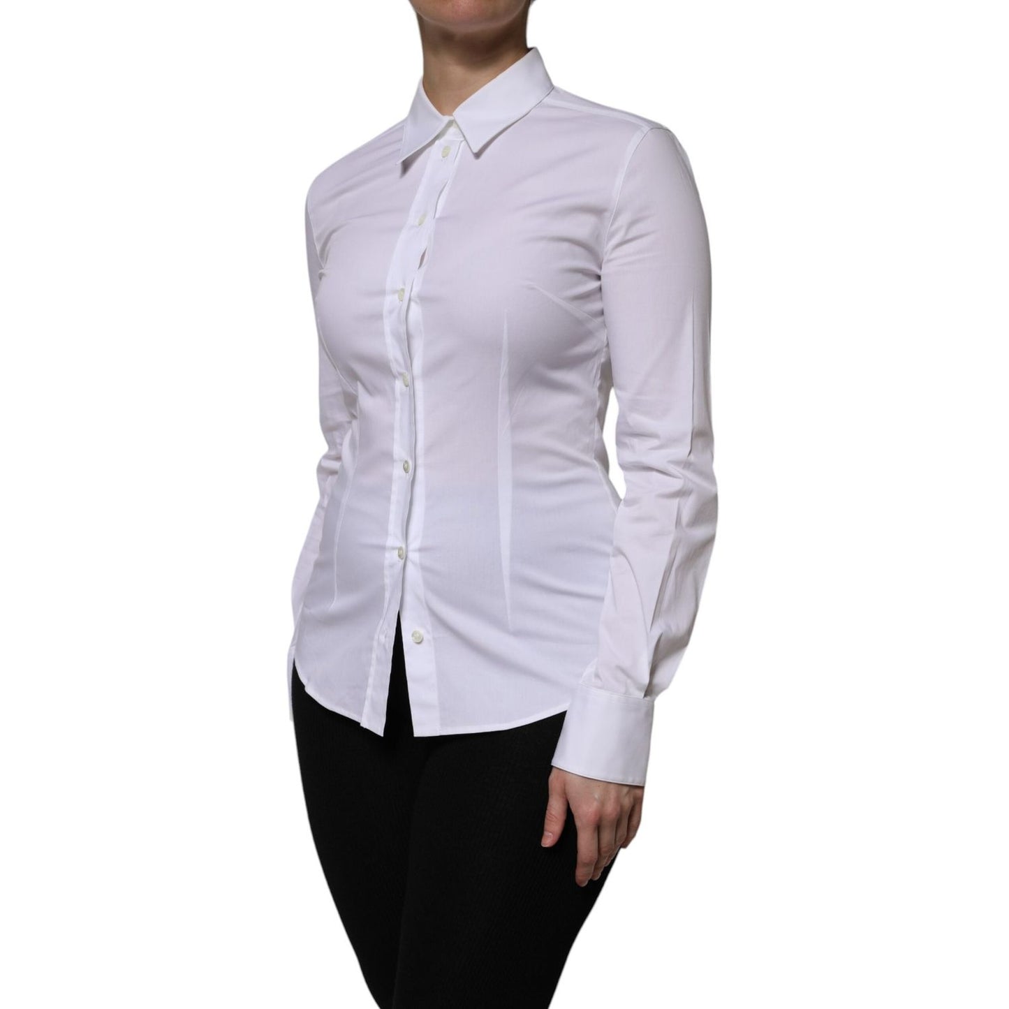 Dolce & Gabbana White Cotton Collared Long Sleeves Blouse Top TSH906744-40