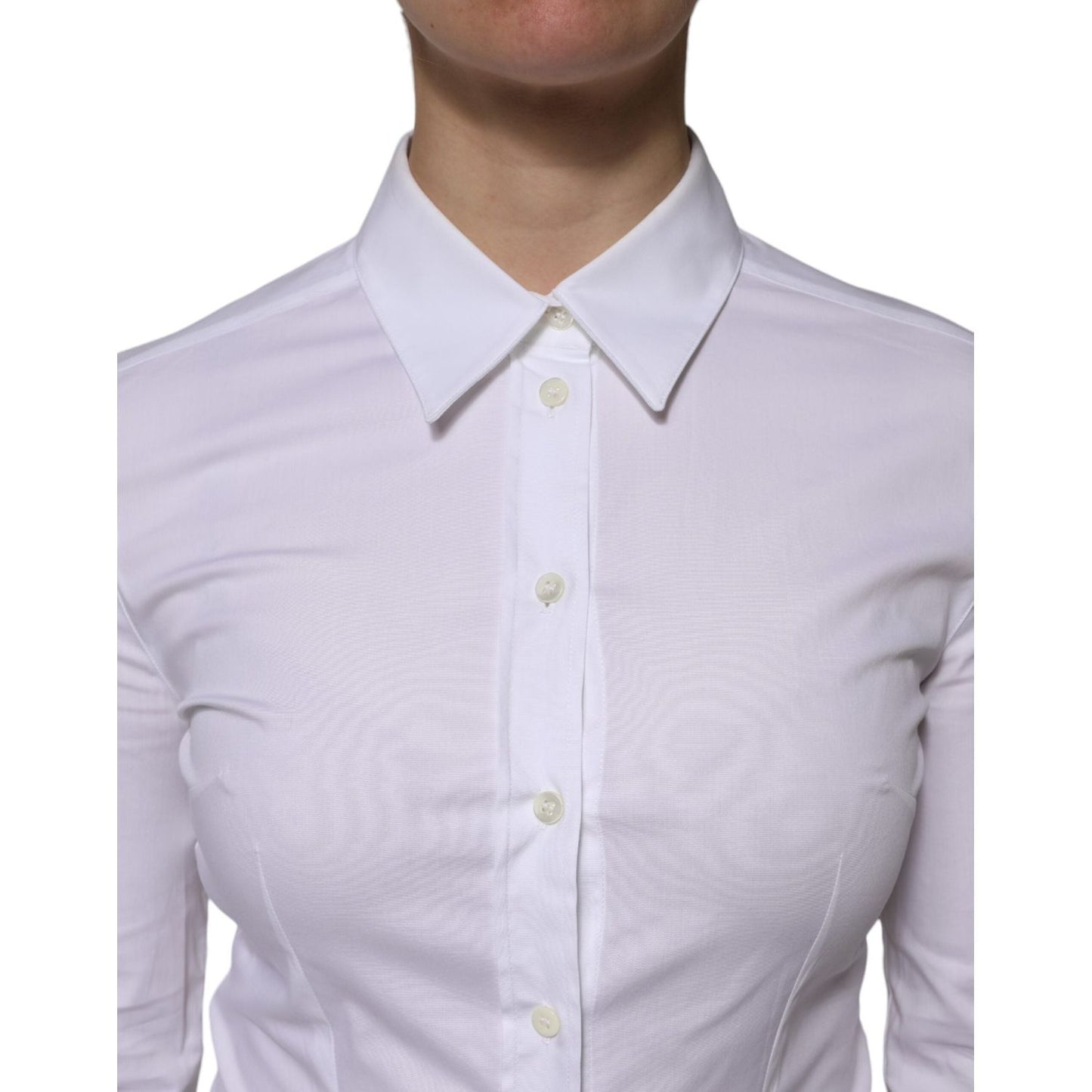 Dolce & Gabbana White Cotton Collared Long Sleeves Blouse Top TSH906744-40