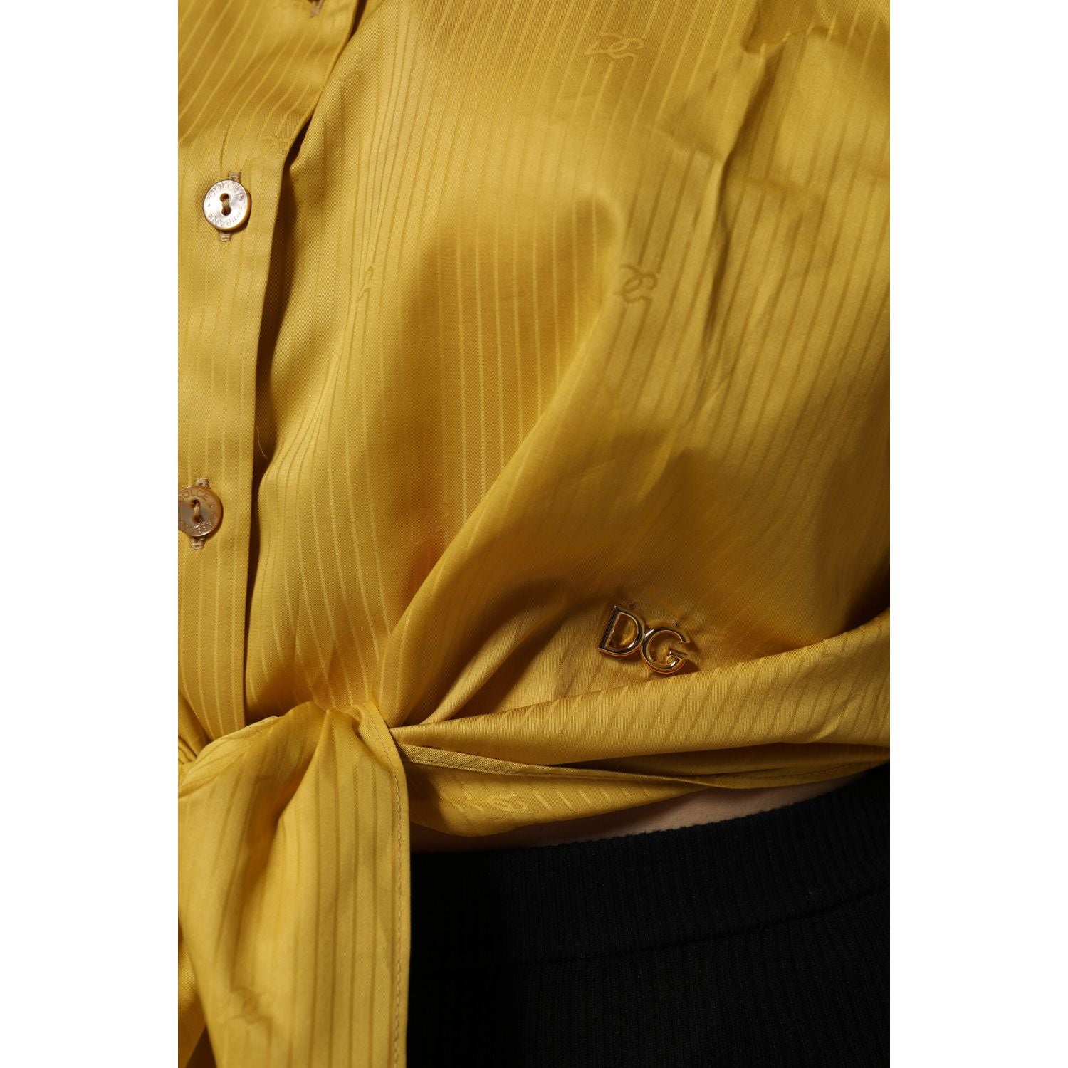 Dolce & Gabbana Mustard Collared Short Sleeves Blouse Top