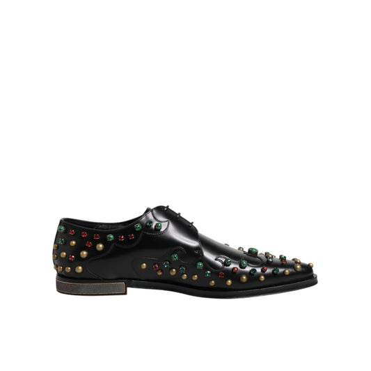 Dolce & Gabbana Black Leather Derby Dress Studded Shoes MV7254-44.5