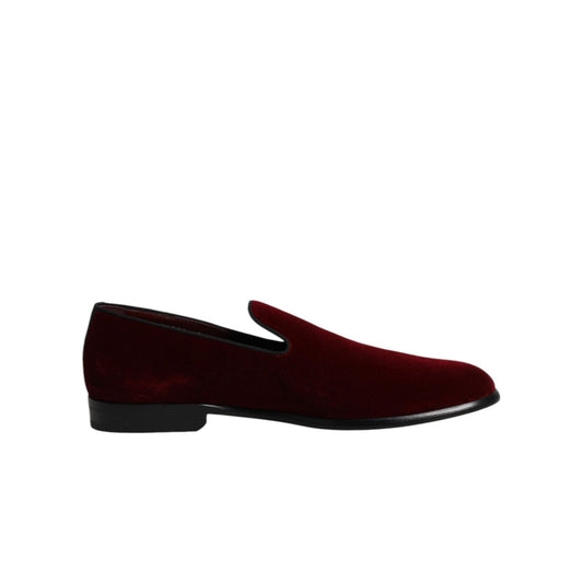 Dolce & Gabbana Red Cotton Velvet Slip On Loafers Formal Shoes MV7281-43