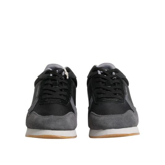 Trussardi Black Gray Lace Up Low Top Casual Sneakers Shoes MV7276-45