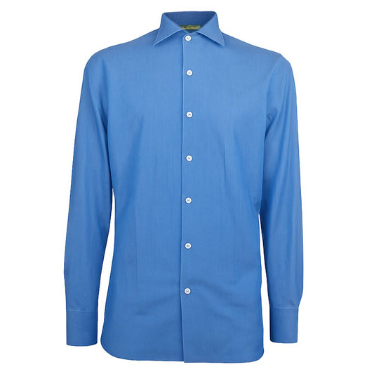 Made in Italy Blue Cotton Men's Shirt - Long sleeve Loro Piana shirt in rich blue hue, 100% cotton, classic button closure, Italian craftsmanship