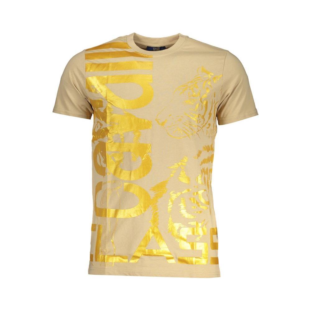 Cavalli Class Beige Cotton T-Shirt CA-28611-XL