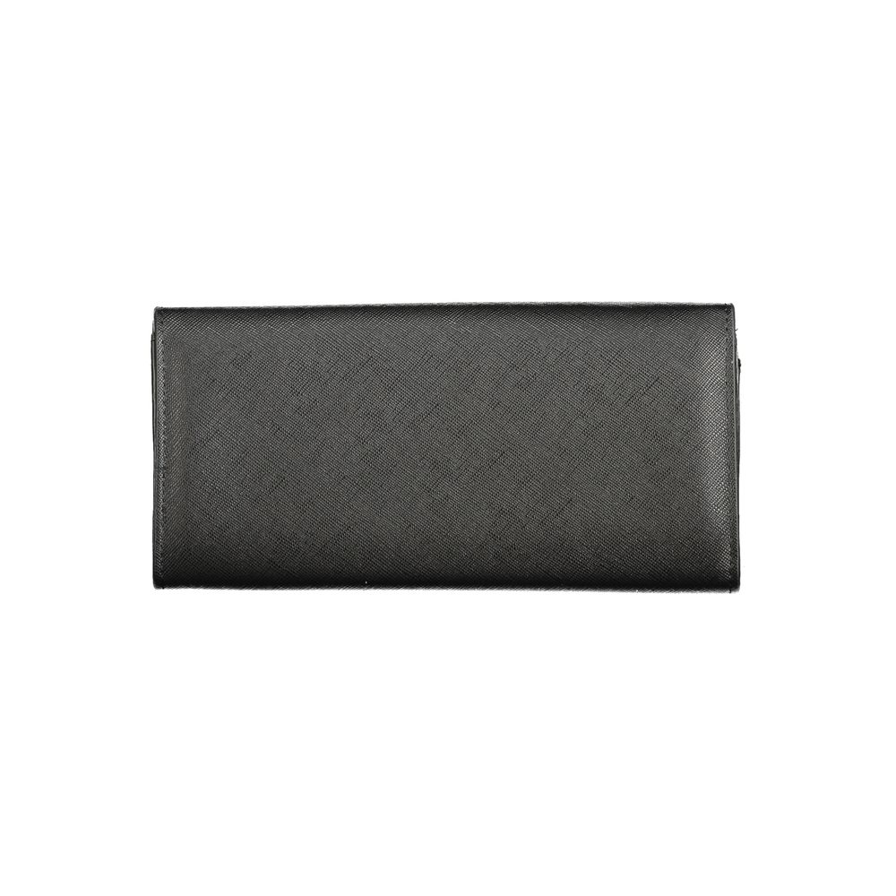 Mario Valentino Black Polyethylene Wallet with compartments, card slots, coin purse, zip and automatic closure, featuring logo.