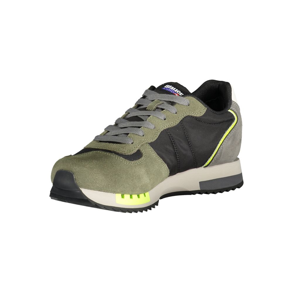 Blauer Green Polyester Sneaker with laces, contrasting details, and logo. Sports shoe with second contrasting lace.