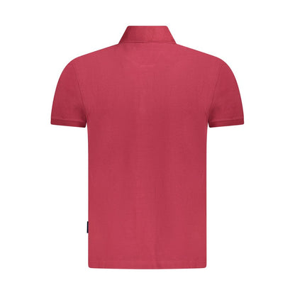 Back view of Napapijri Red Cotton Men Polo Shirt with short sleeves and a classic collar.