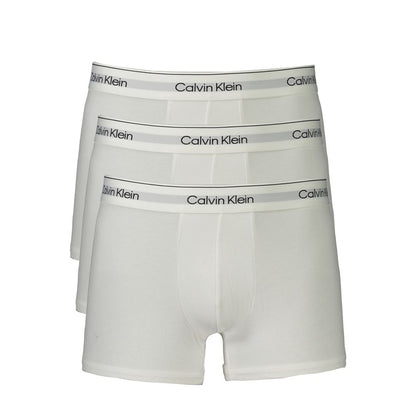 Calvin Klein White Cotton Men Boxer tri-pack featuring elastic waistband with logo, stylish and comfortable fit with regenerative cotton.