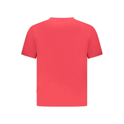 Pepe Jeans Red Cotton Men T-Shirt with crew neck and subtle embroidery, showcasing a vibrant eco-friendly design from sustainable cotton.