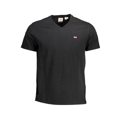 Levi's Black Cotton Men T-Shirt with V-neck and iconic logo, casual wear for everyday comfort.