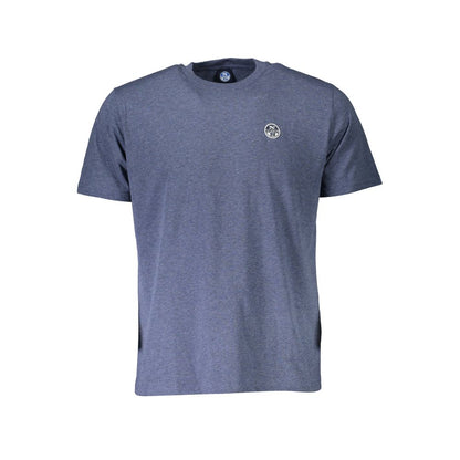 North Sails Blue Cotton Men T-Shirt with logo, short sleeves, crew neck, and comfortable fit for casual style.