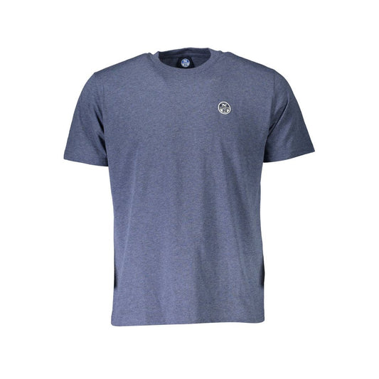 North Sails Blue Cotton Men T-Shirt with logo, short sleeves, crew neck, and comfortable fit for casual style.