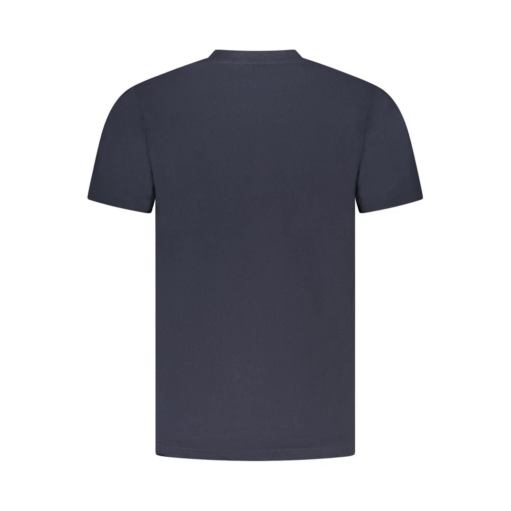 Rear view of the Cavalli Class Blue Cotton Men T-Shirt showcasing its sleek design and premium cotton fabric.